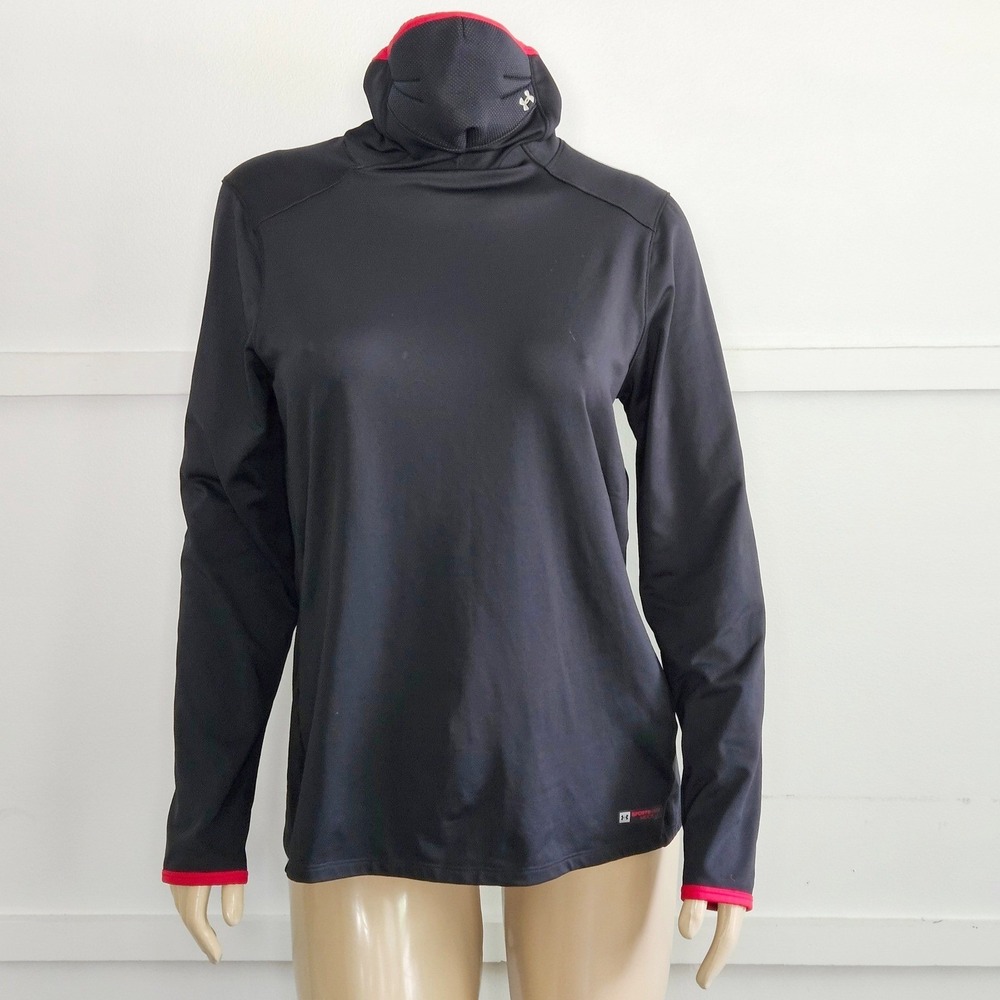 Under Armour L ColdGear Sportsmask Iso-Chill Mock Neck Long Sleeve Top Black Red
